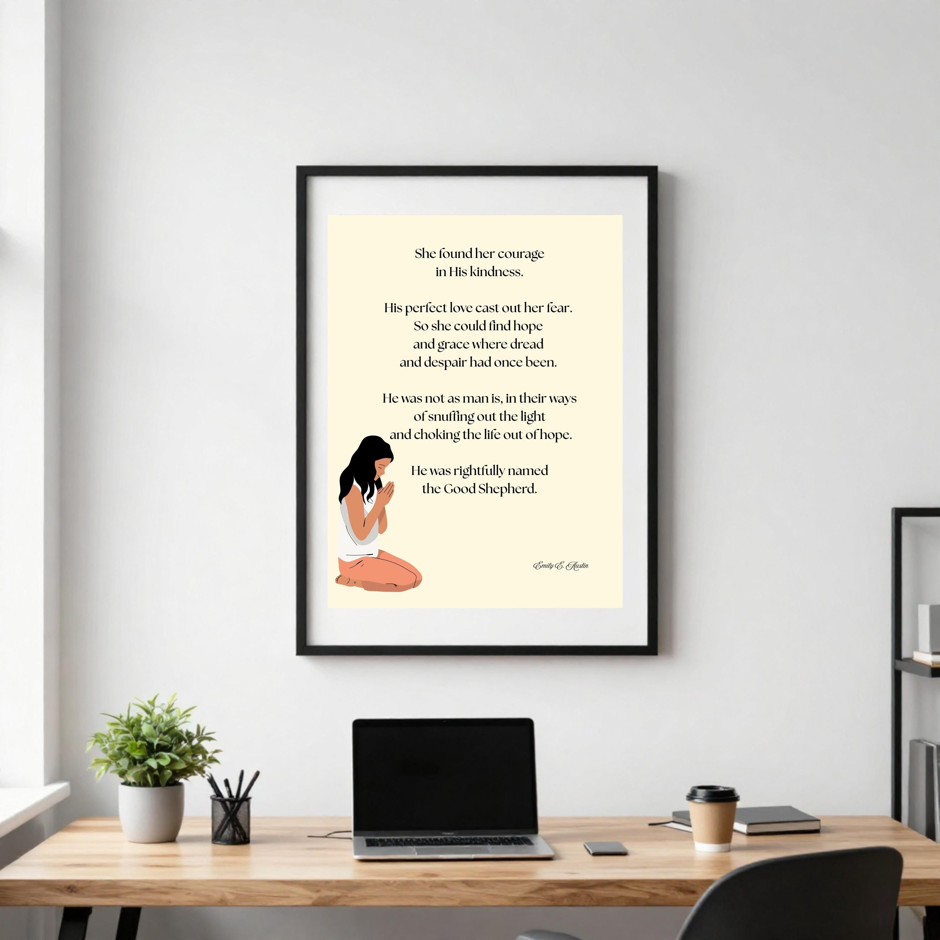 She Found Her Courage wall art, prayer design, digital download poster, meditation quote decor