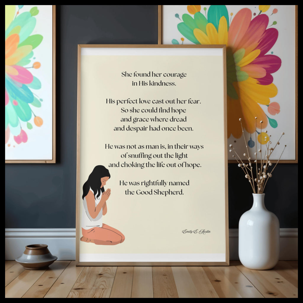 She Found Her Courage wall art, prayer design, digital download poster, meditation quote decor