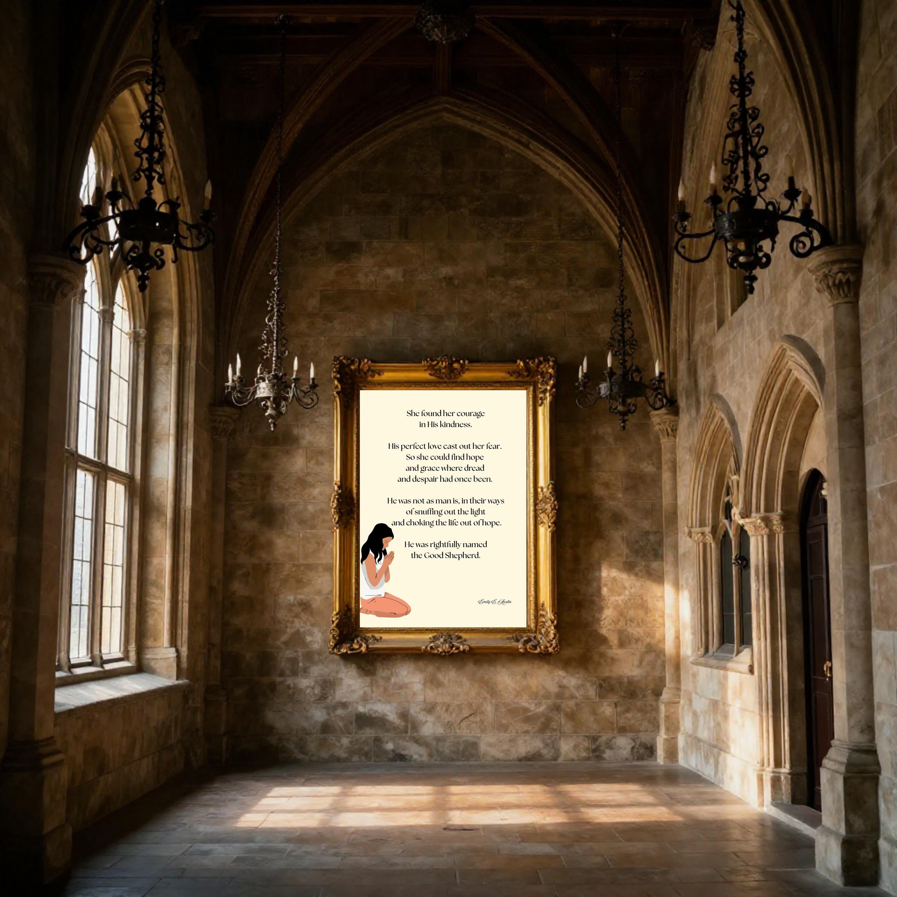She Found Her Courage wall art, prayer design, digital download poster, meditation quote decor