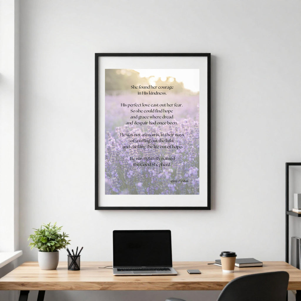 She Found Her Courage printable wall art, purple flowers, digital download, meditation quote decor