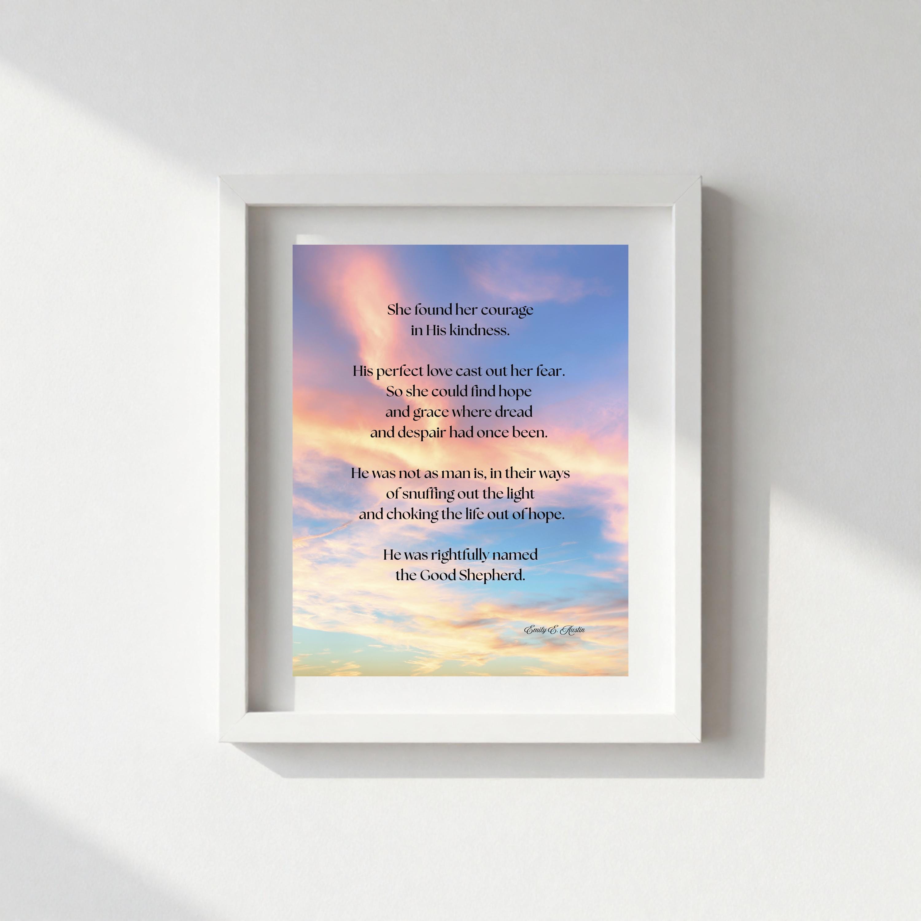 She Found Her Courage printable wall art, sunset clouds design, digital download, meditation decor