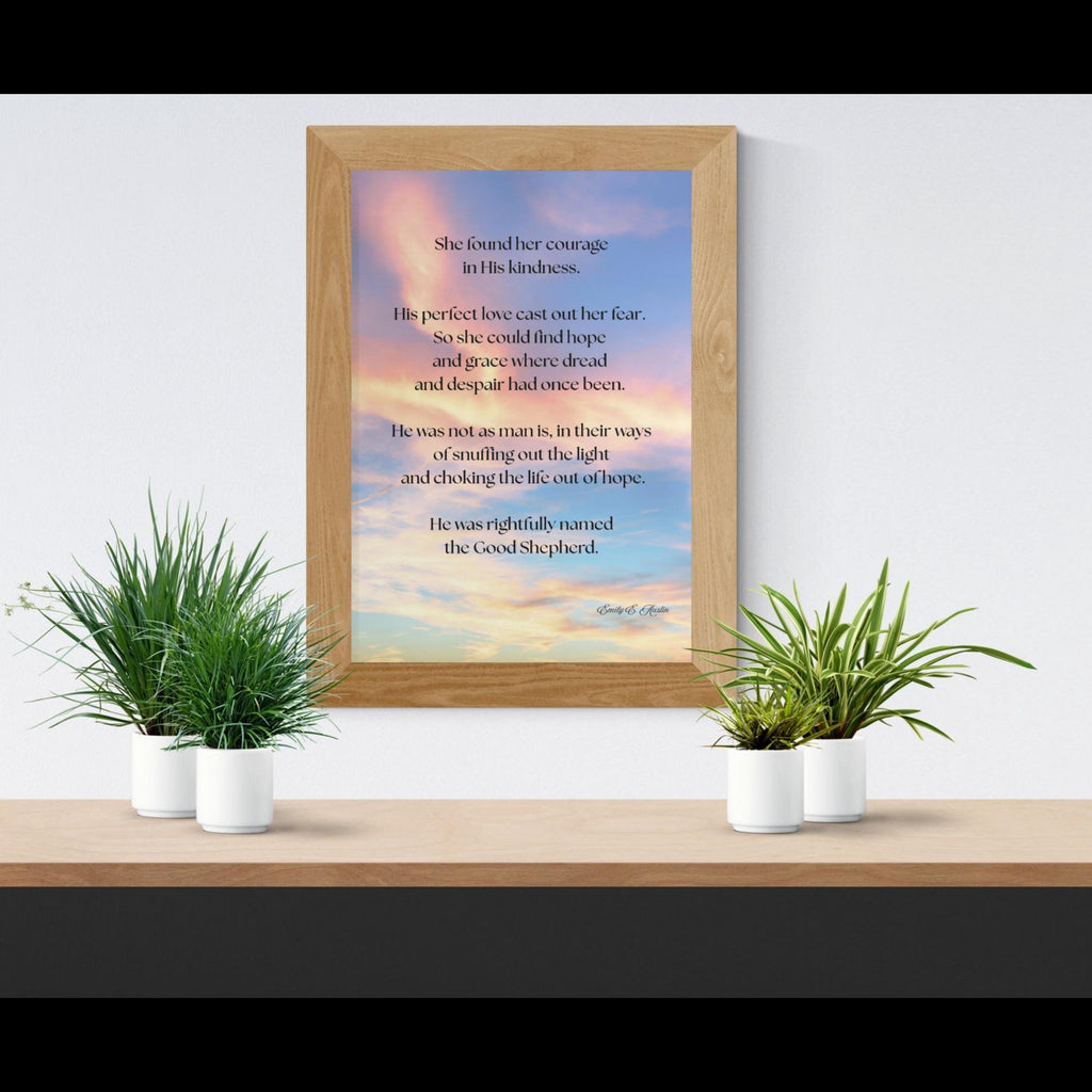 She Found Her Courage printable wall art, sunset clouds design, digital download, meditation decor
