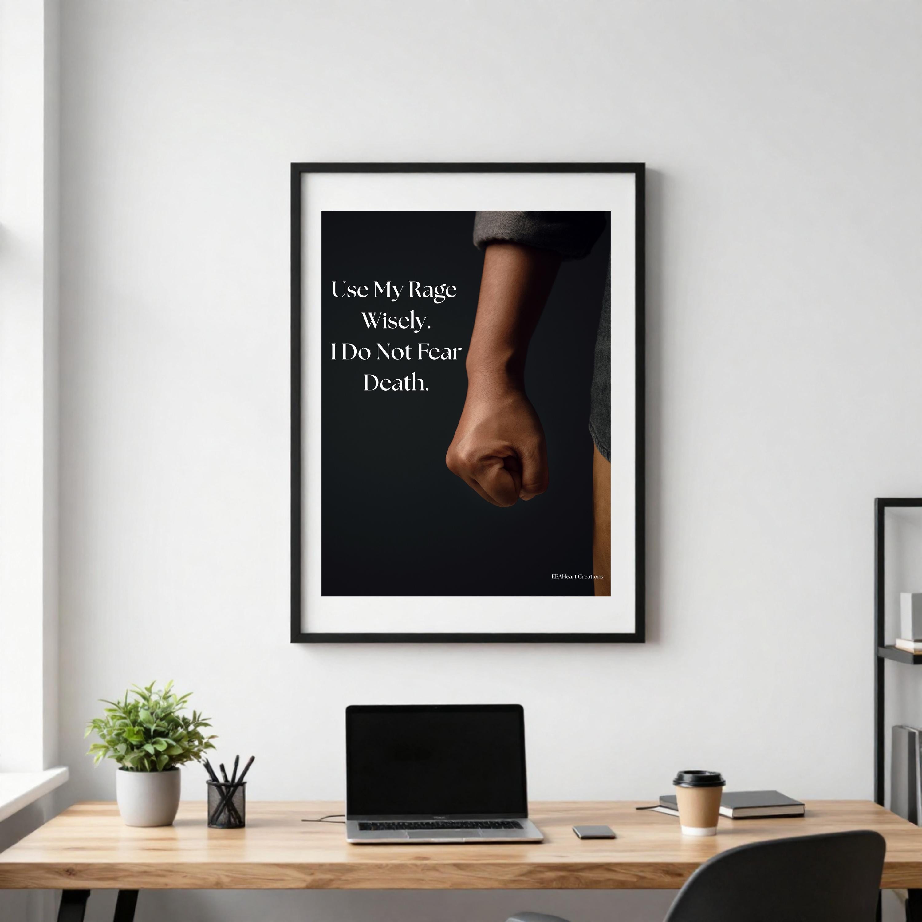 Motivational Wall Art, Use My Rage Wisely, fist design, Printable Poster