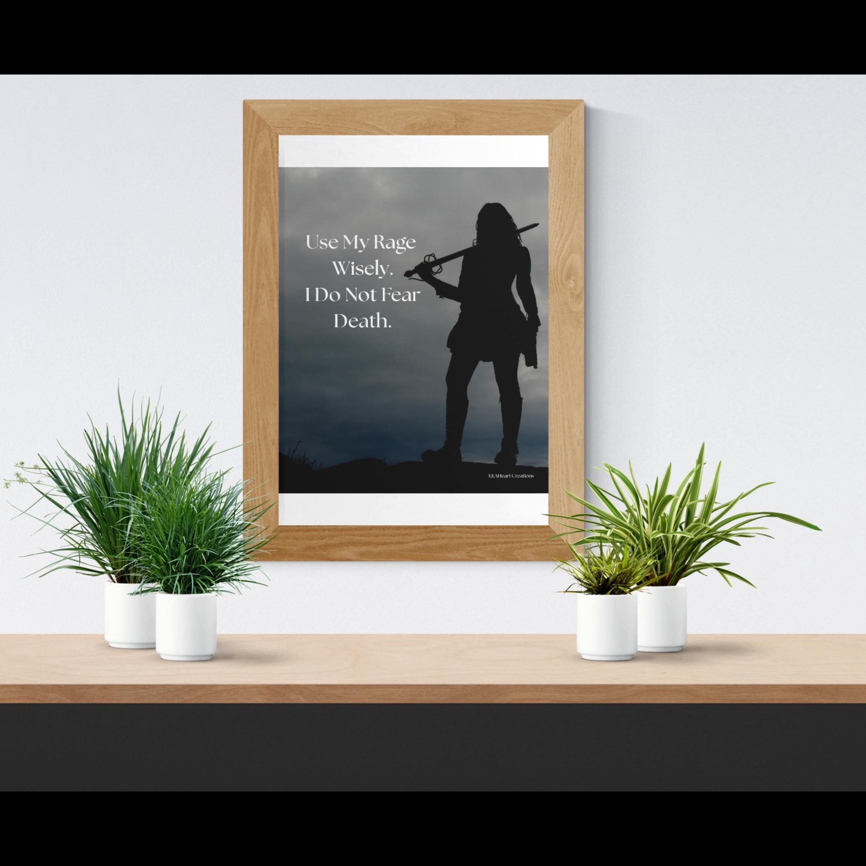 Motivational Wall Art - Use My Rage Wisely, girl with sword design, Printable Poster