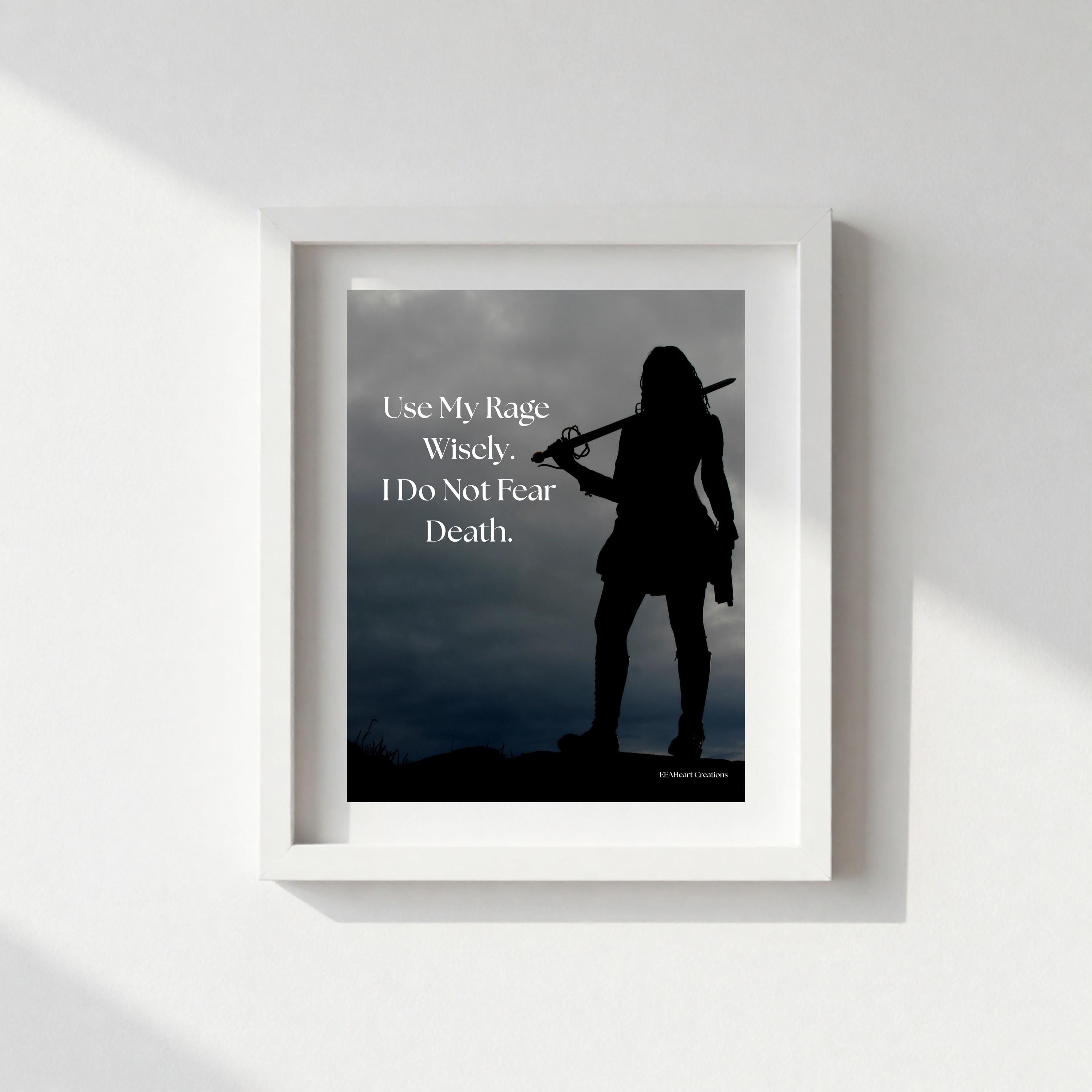 Motivational Wall Art - Use My Rage Wisely, girl with sword design, Printable Poster