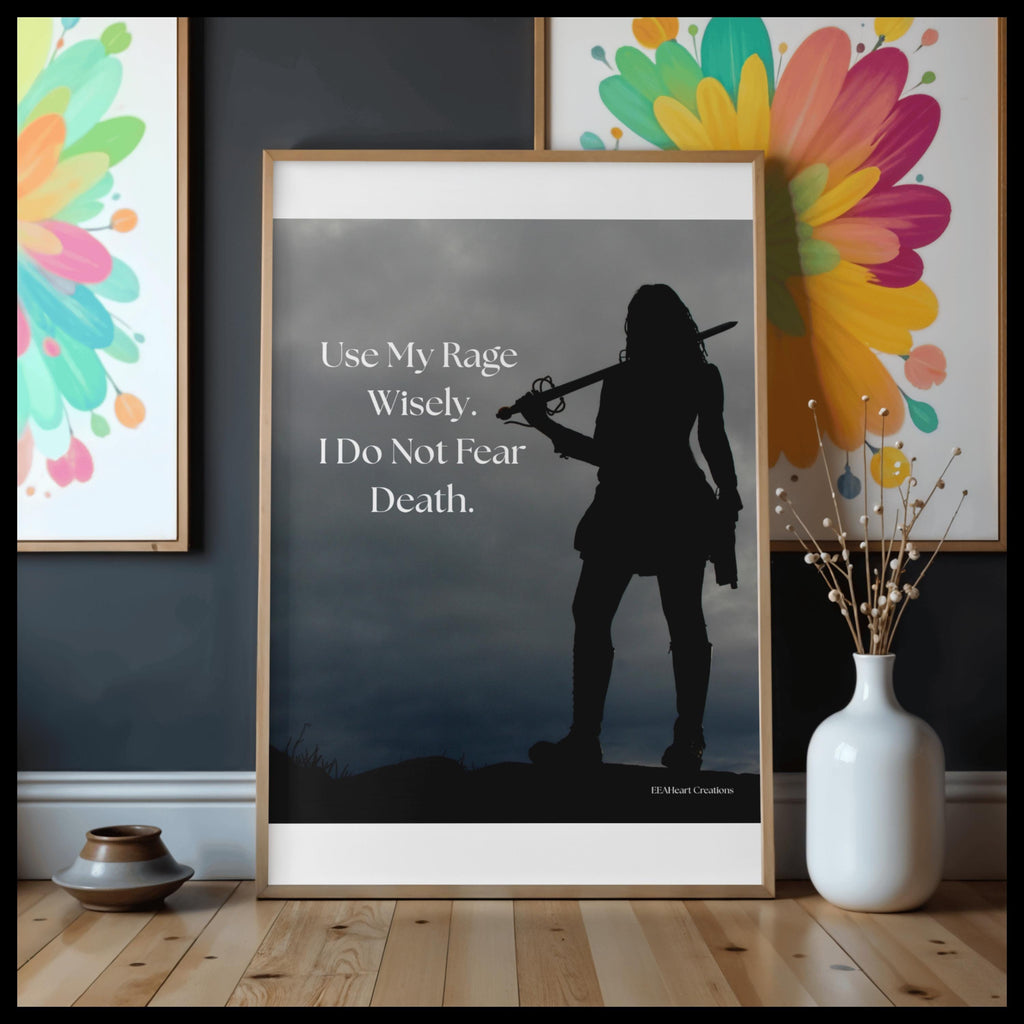 Motivational Wall Art - Use My Rage Wisely, girl with sword design, Printable Poster