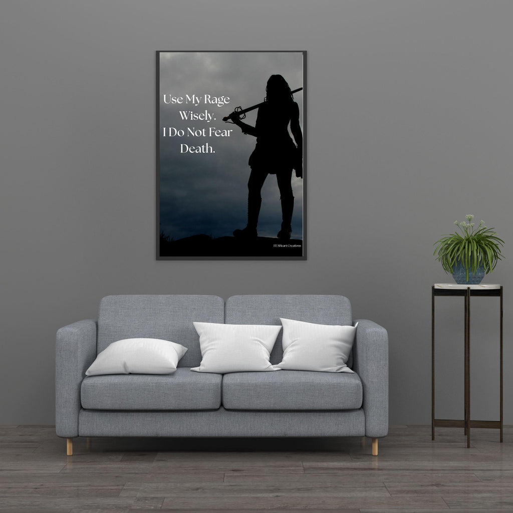 Motivational Wall Art - Use My Rage Wisely, girl with sword design, Printable Poster