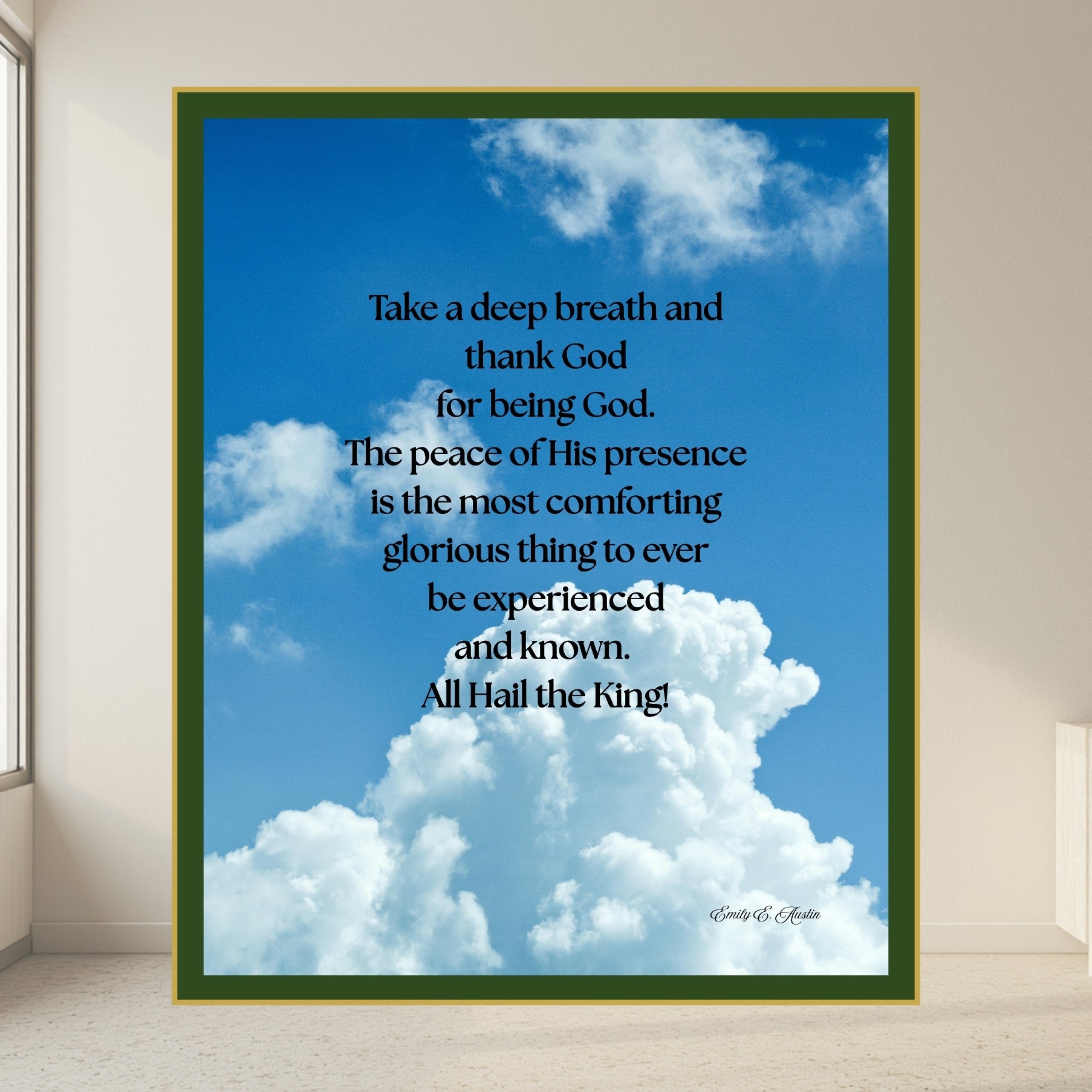 Christian Wall Art, Take a Deep Breath Quote, Digital Download, Clouds Print