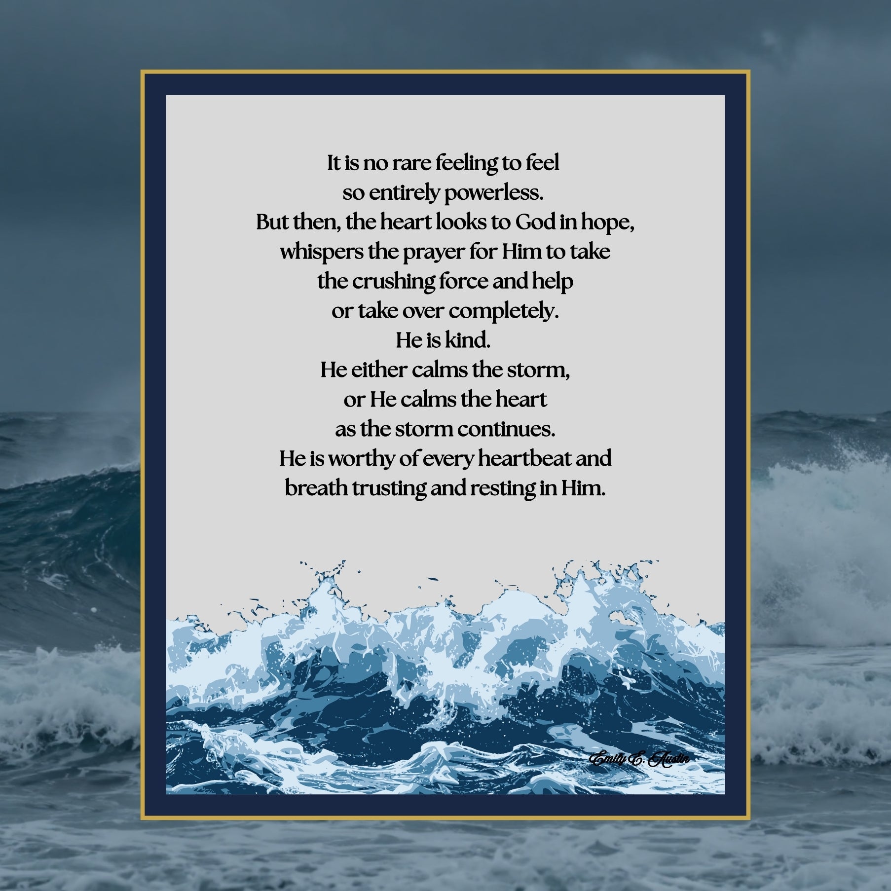 Calm the Storm wall art, Raging Sea design, spiritual quote, digital download poster