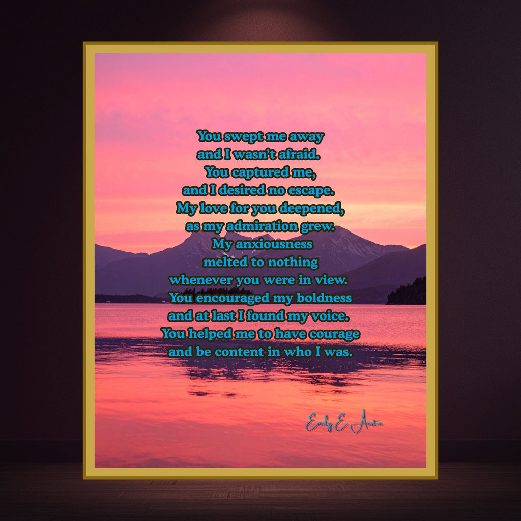 Sunset Love Poem Digital Download, Romantic Printable Wall Art, Mountain Lake Decor