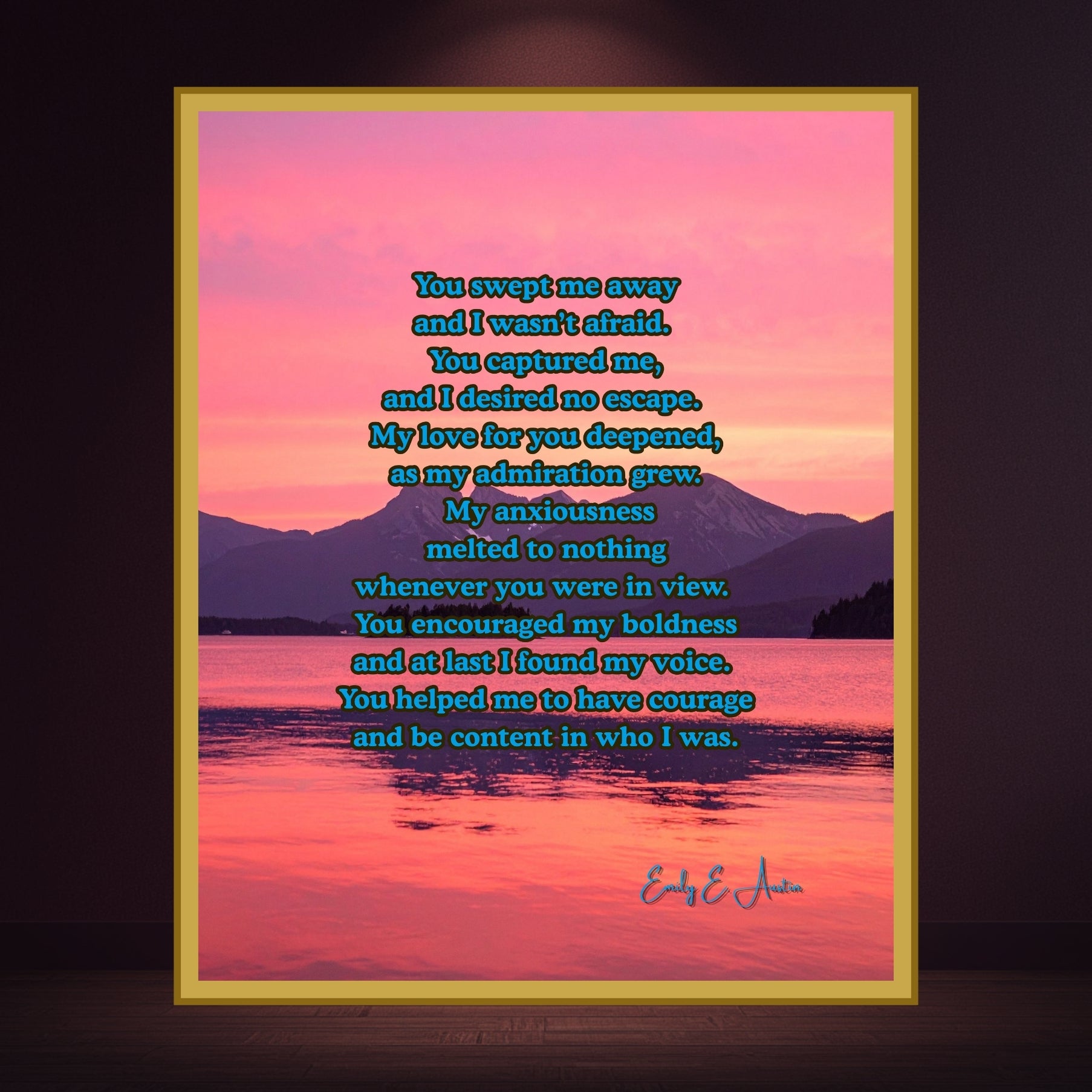 Sunset Love Poem Digital Download, Romantic Printable Wall Art, Mountain Lake Decor