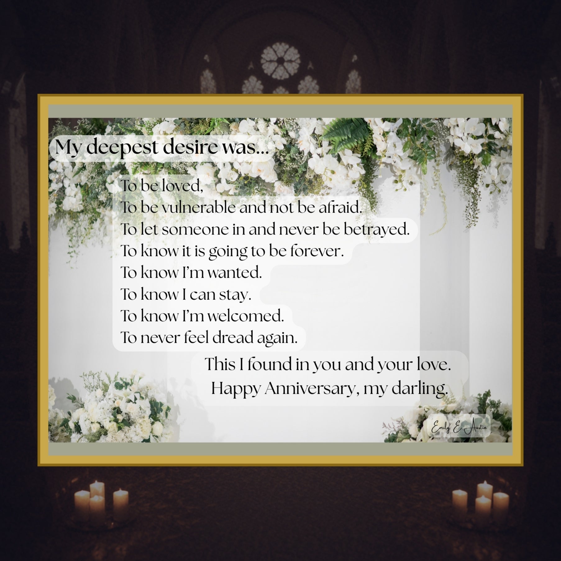 Anniversary Card Digital Download, Elegant White Wedding Flowers Design, Printable Love Card